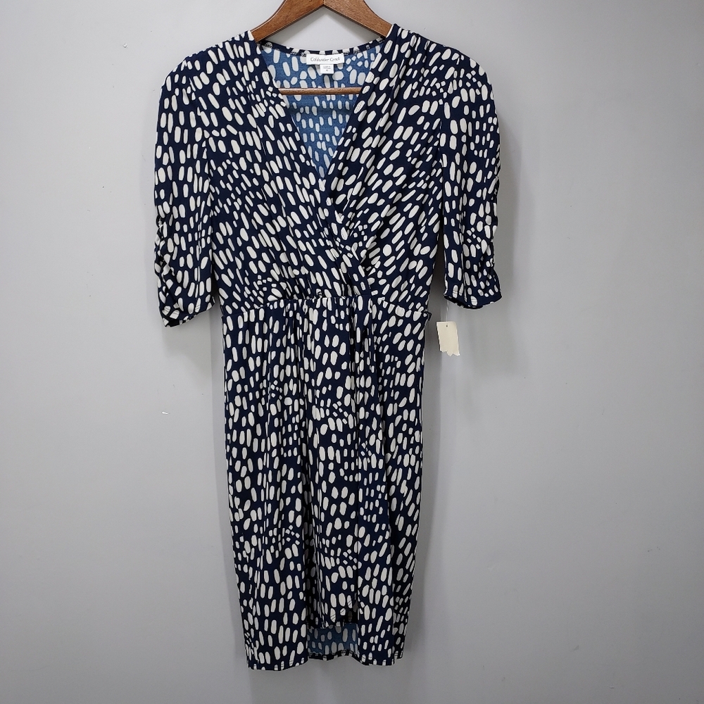Coldwater Creek Dappled Dot Short Sleeve Faux Wrap Dress